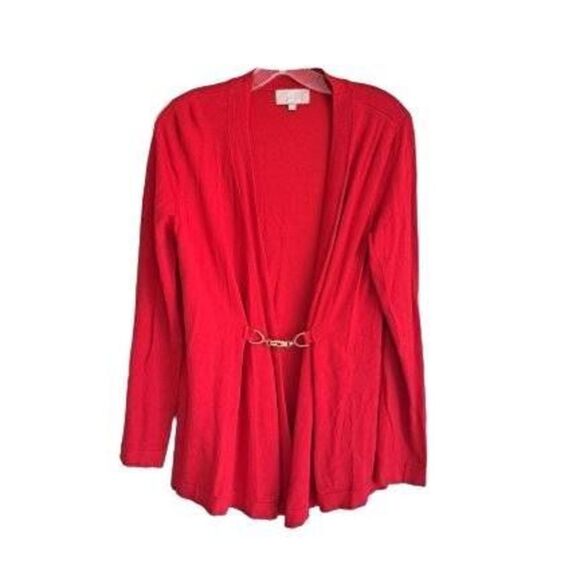Joan Vass Women's Toggle Clasp Long Sleeve Collarless Red Cardigan Size Large - Picture 1 of 8